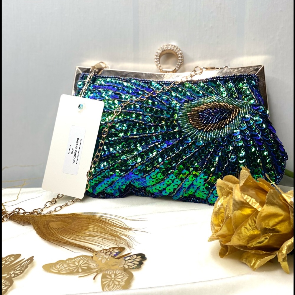 Sequin Peacocks  Clutch